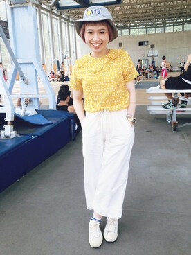 「アイテム（帽子）」を使った、欣欣さん（レディース・150cm）の夏コーディネート