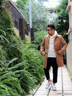 「KURO(クロ)のアイテム(ステンカラーコート)」を使った、VANKERCLOSETさん(メンズ・165cm)の秋コーディネート