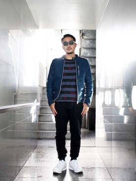 「ボーダーニット」｜「アイテム（ジャケット/アウター）」を使った、VANKERCLOSETさん（メンズ・165cm）の冬コーディネート