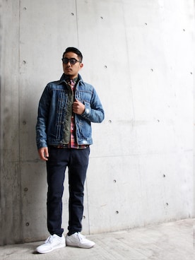 「白いスニーカー」｜「アイテム（デニムジャケット）」を使った、VANKERCLOSETさん（メンズ・165cm）の春コーディネート
