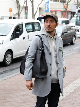 「SUPERTHANKS」｜「アイテム（チェスターコート）」を使った、VANKERCLOSETさん（メンズ・180cm）の冬コーディネート