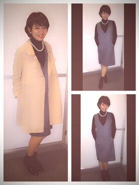「united arrows」｜「アイテム（カバーオール）」を使った、鍵本 美緒さん（レディース・163cm）の秋コーディネート