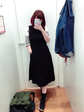 「UNIQLOU」｜「アイテム（デニムジャケット）」を使った、Rebecca Chanさん（レディース・158cm）の秋コーディネート