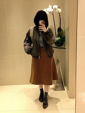 「MURUA（ムルーア）のアイテム（ライダースジャケット）」を使った、Rebecca Chanさん（レディース・158cm）の秋コーディネート