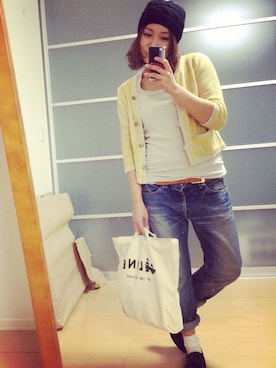 「ADAM ET ROPE'（アダムエロペ）のアイテム（ノーカラージャケット）」を使った、canna♡さん（レディース・151cm）の冬コーディネート