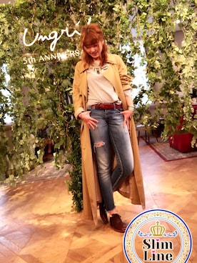 「Ungrid（アングリッド）のフレイドヘムストスリ（デニムパンツ）」を使った、sayoさん（レディース・156cm）の春コーディネート