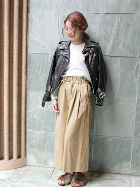 「アイテム（ライダースジャケット）」を使った、asanoさん（レディース・158cm）の夏コーディネート