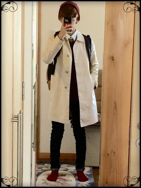 「シティーボーイ」｜「アイテム（ステンカラーコート）」を使った、もんたさん（メンズ・162cm）の秋コーディネート