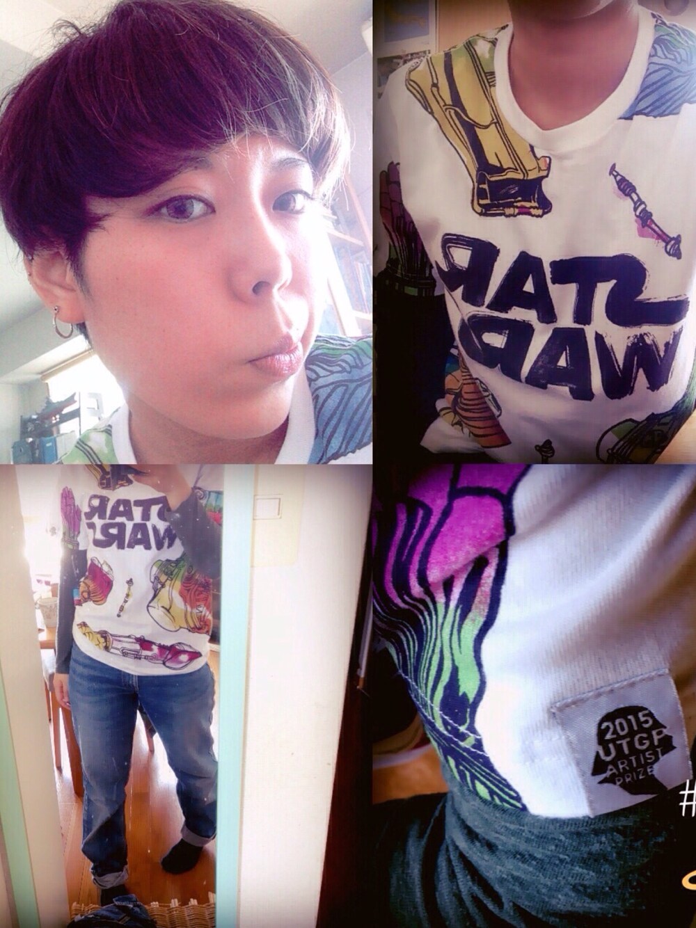 「スターウォーズ、STARWARS、プリントT、カラフル、マッシュ」｜「UNIQLOのアイテム（Tシャツ/カットソー、ホワイト系）」を使った、savaさん（レディース・155cm）の春コーディネートの1枚目の写真