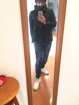 「green label relaxing（グリーンレーベルリラクシング）のアイテム（モッズコート）」を使った、mabuさん（メンズ・176cm）の冬コーディネート