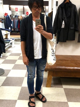 「YEVS（イーブス）のアイテム（サンダル）」を使った、mabuさん（メンズ・176cm）の夏コーディネート