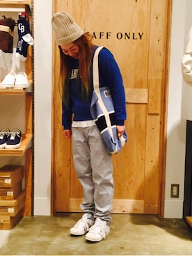 「coenスタッフスタイリング」｜「アイテム（ニットキャップ/ビーニー）」を使った、coen ナガタさん（レディース・163cm）の冬コーディネート