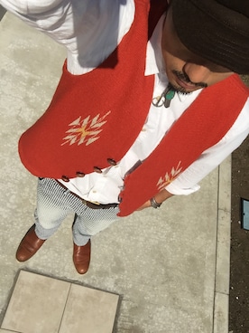 「アイテム（ベスト、レッド系）」を使った、☆Star Shower☆さん（メンズ・180cm）の秋コーディネート