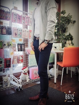 「UNIQLO（ユニクロ）のアイテム（その他パンツ、ブルー系）」を使った、シニャモンズさん（メンズ・174cm）の秋コーディネート