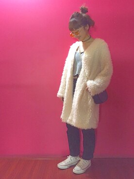 「ニットキャミソール」｜「アイテム（その他アウター）」を使った、manaさん（レディース・149cm）の秋コーディネート