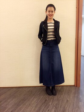 「NET（ネット）のアイテム（ライダースジャケット）」を使った、Jingさん（レディース・170cm）の春コーディネート