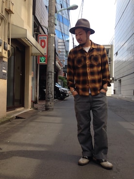 omata takayaさんの「Schott/ショット/FEDORA HAT/ フェドラ フェルトハット」を使ったコーディネート