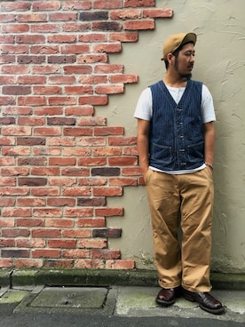 「schott(ショット)のアイテム(ベスト)」を使った、omata takayaさん(メンズ・171cm)の夏コーディネート