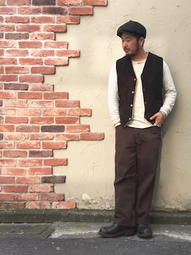 「ブラウンコーデ」｜「アイテム（キャスケット）」を使った、omata takayaさん（メンズ・173cm）の冬コーディネート