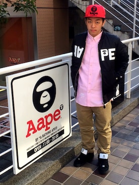 「AAPE BY A BATHING APE（エーエイプバイアベイシングエイプ）のアイテム（ジャケット/アウター）」を使った、山本雄也さん（メンズ・165cm）の冬コーディネート