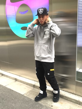 「AAPE BY A BATHING APE（エーエイプバイアベイシングエイプ）のアイテム（帽子）」を使った、山本雄也さん（メンズ・165cm）の春コーディネート