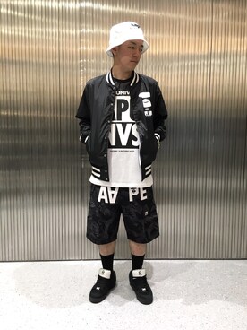 「AAPE BY A BATHING APE（エーエイプバイアベイシングエイプ）のアイテム（その他アウター）」を使った、山本雄也さん（メンズ・165cm）の春コーディネート