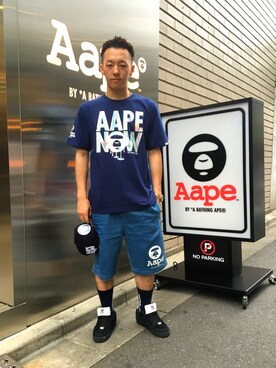 「AAPE BY A BATHING APE（エーエイプバイアベイシングエイプ）のアイテム（パンツ）」を使った、山本雄也さん（メンズ・165cm）の夏コーディネート