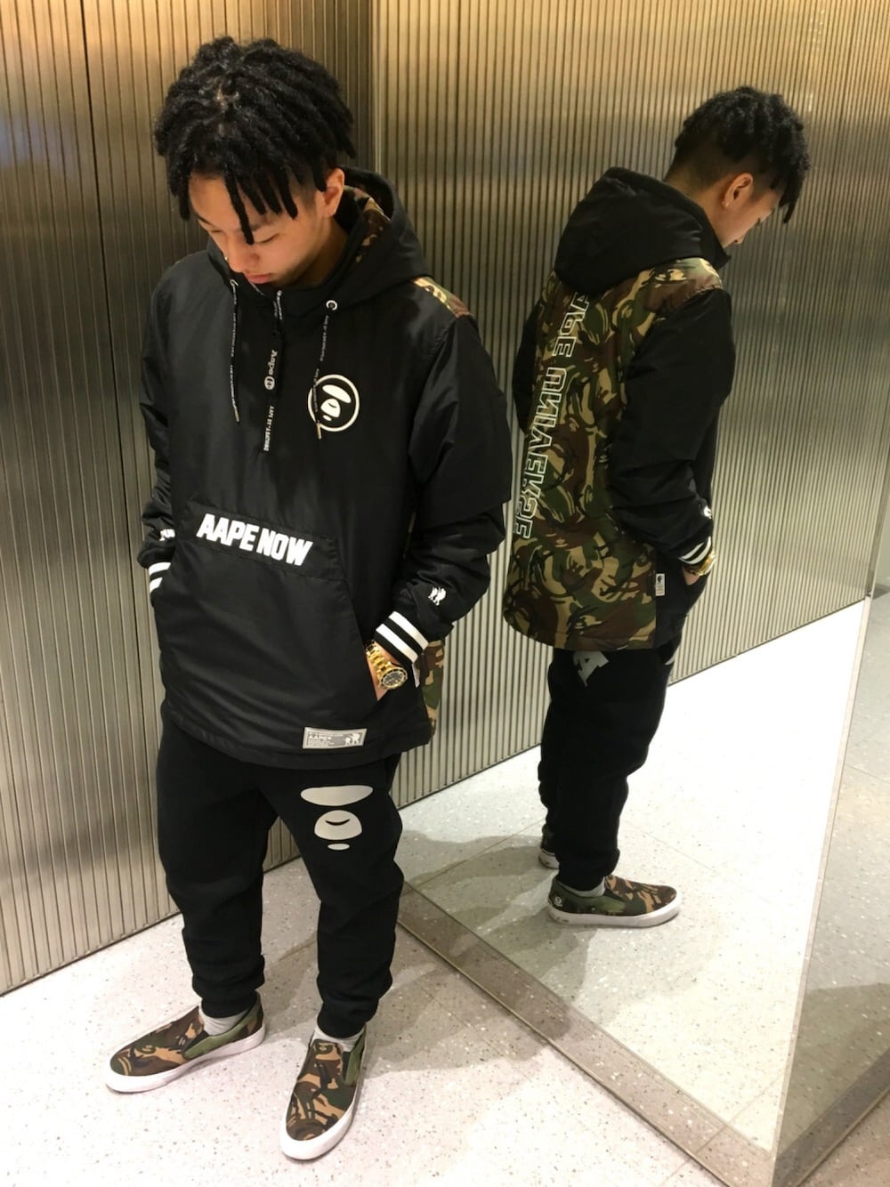 AAPE BY A BATHING APEのナイロンジャケットを使った人気ファッション