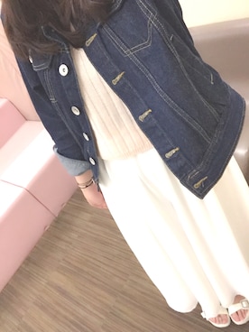 「ニットキャミソール」｜「アイテム（デニムジャケット）」を使った、ゆうちゃん♡さん（レディース・155cm）の春コーディネート