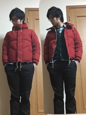 「red」｜「アイテム（その他アウター）」を使った、ひらっちさん（メンズ・170cm）の冬コーディネート