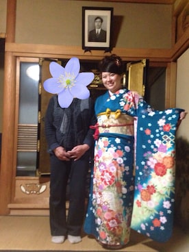 「アイテム（浴衣、グリーン系）」を使った、よしえさん（レディース・153cm）の冬コーディネート