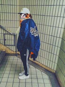 「alpha」｜「アイテム（その他アウター）」を使った、おばけさん（レディース・167cm）の秋コーディネート