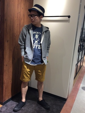 「アイテム（パンツ、イエロー系）」を使った、シバタさん（メンズ・168cm）の春コーディネート