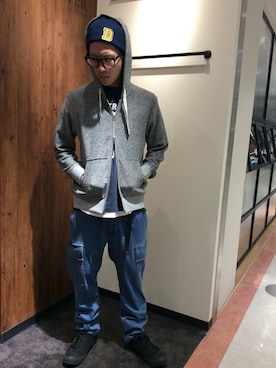 「The DUFFER of ST.GEORGE（ザダファーオブセントジョージ）の"D" WAPEEN KNIT CAP：ワッペンニットキャップ（ニットキャップ/ビーニー）」を使った、シバタさん（メンズ・168cm）の春コーディネート