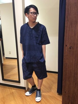 「The DUFFER of ST.GEORGE（ザダファーオブセントジョージ）のアイテム（シューズ）」を使った、シバタさん（メンズ・168cm）の夏コーディネート