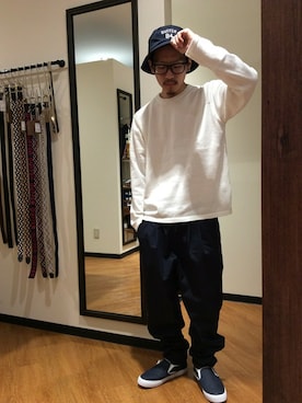 「The DUFFER of ST.GEORGE（ザダファーオブセントジョージ）のアイテム（帽子）」を使った、シバタさん（メンズ・168cm）の夏コーディネート