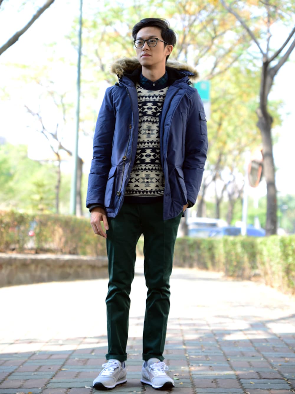 「grn、plain-me、Mt.RAINIER DESIGN、brooks」｜「grnのGRN4145N-可拆毛圈軍風外套（ダウンジャケット/コート、ブルー系）」を使った、plain-me_tcさん（メンズ・175cm）の冬コーディネートの1枚目の写真