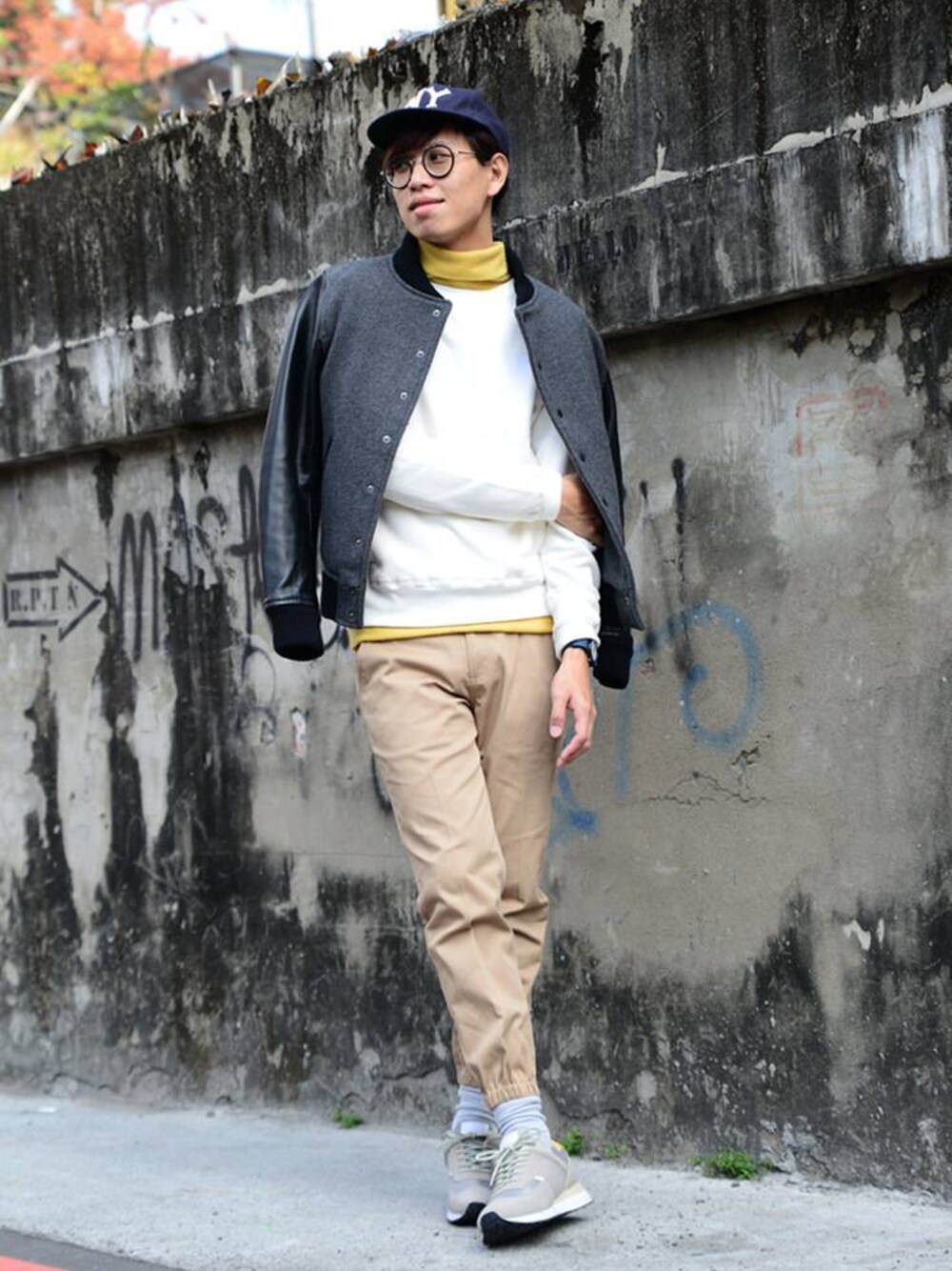 「ORPHIC、plain-me、VIBGYOR(VIBGYOR)」｜「VIBGYORの牛皮拼接毛料開扣棒球外套（その他、その他）」を使った、plain-me_tcさん（メンズ・178cm）の冬コーディネートの1枚目の写真