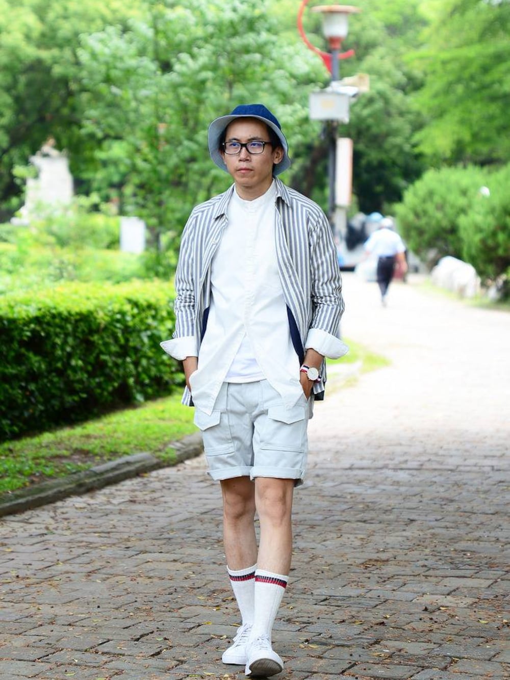 「plain-me、radiant」｜「plain-meの雙面丹寧漁夫帽（その他、その他）」を使った、plain-me_tcさん（メンズ・175cm）の夏コーディネートの1枚目の写真