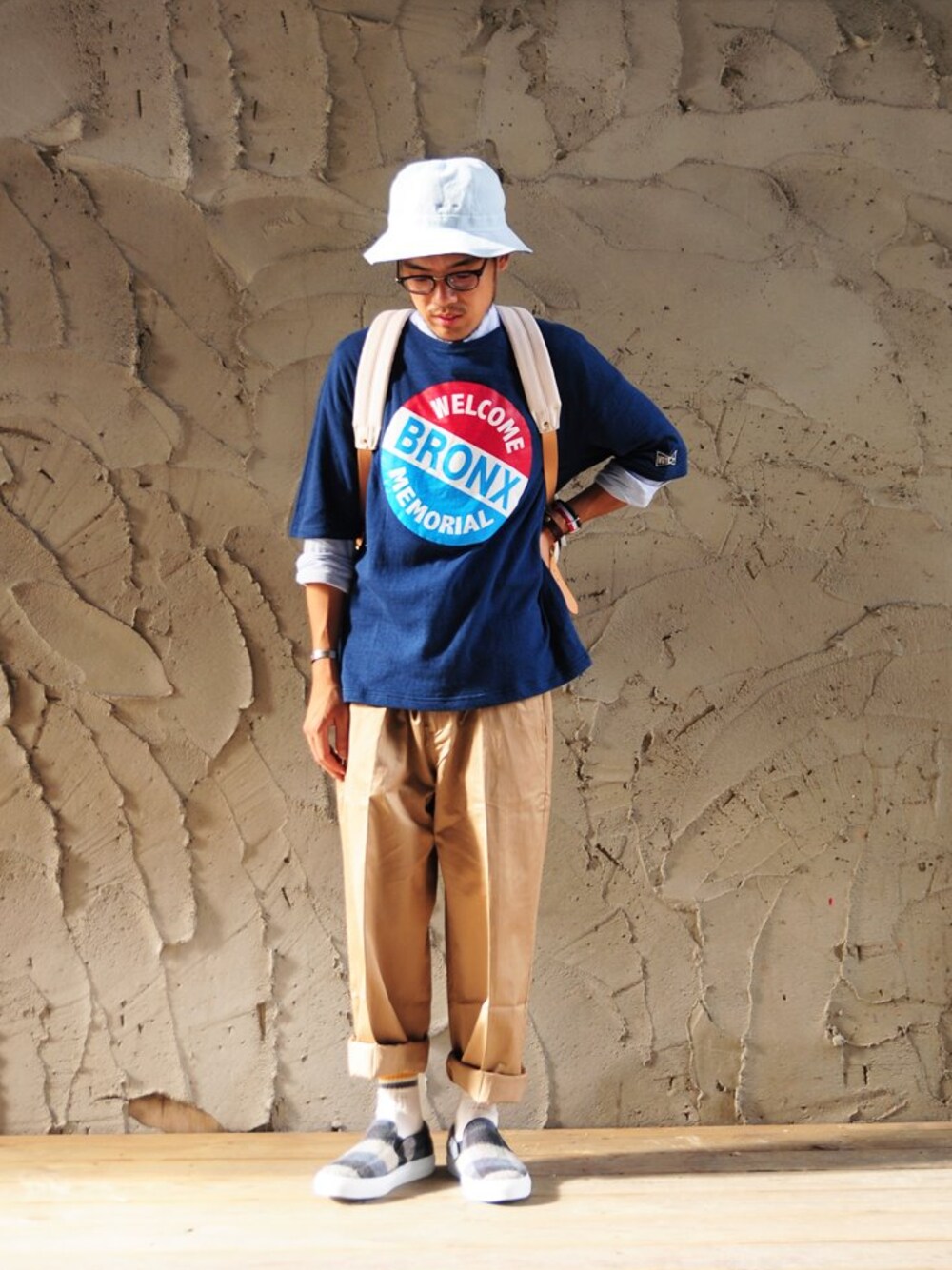 「VOTEMAKENEWCLOTHES、plain-me」｜「plain-meの雙面丹寧漁夫帽（その他、その他）」を使った、plain-me_tcさん（メンズ・175cm）の夏コーディネートの1枚目の写真