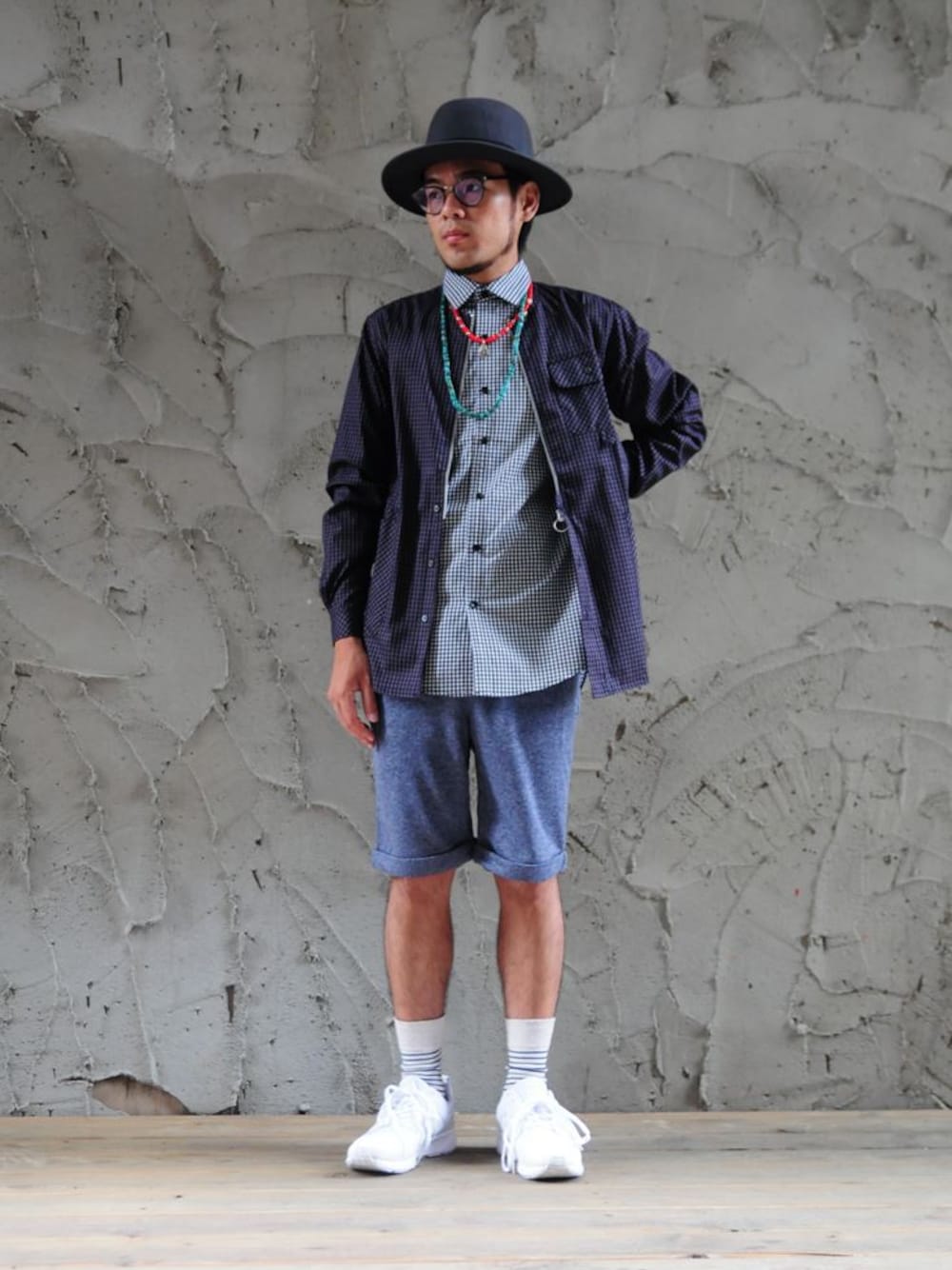 「PUMA、plain-me、wisdom、Machismo」｜「wisdomのLaborer LS Shirt（その他、その他）」を使った、plain-me_tcさん（メンズ・175cm）の夏コーディネートの1枚目の写真