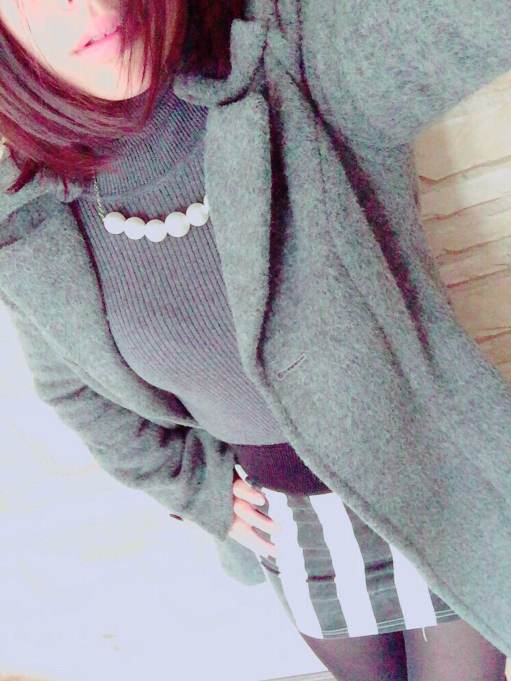 「中学生、おしゃれになりたい、ひさしぶり、投稿ひさびさ、難波、テスト終わった」｜「おかんのおさがりのアイテム（ジャケット/アウター、グレー系）」を使った、春星さん（レディース・152cm）の冬コーディネートの1枚目の写真