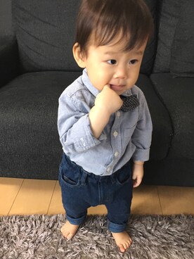 「H&M（エイチ・アンド・エム）のアイテム（蝶ネクタイ）」を使った、ハルヒトさん（キッズ・70cm）の夏コーディネート