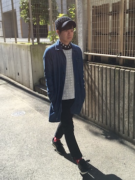 「ワークキャップ」｜「アイテム（ニットキャップ/ビーニー）」を使った、アムロさん（メンズ・166cm）の冬コーディネート