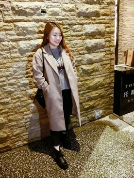 「アイテム（ダッフルコート）」を使った、주민동さん（レディース・158cm・10代）の春コーディネート