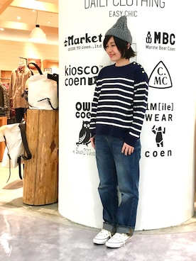「coenスタッフスタイリング」｜「アイテム（ニットキャップ/ビーニー）」を使った、coen  つるおかさん（レディース・150cm）の秋コーディネート