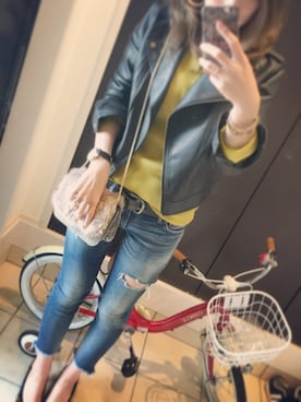 「Ungrid（アングリッド）のフレイドヘムストスリ（デニムパンツ）」を使った、min.ami..さん（レディース・163cm）の秋コーディネート