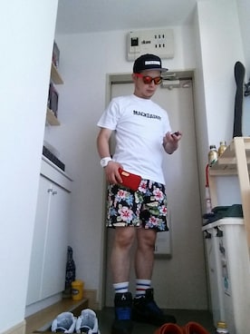 「MACKDADDY（マックダディー）のアイテム（キャップ）」を使った、まっくさんさん（メンズ・171cm）の夏コーディネート