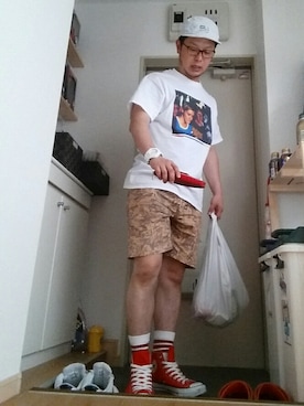 「MACKDADDY（マックダディー）のアイテム（キャップ）」を使った、まっくさんさん（メンズ・171cm）の夏コーディネート