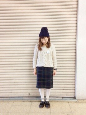 「タイツ×靴下」｜「アイテム（ニットキャップ/ビーニー）」を使った、イ   ズ   ミさん（レディース・153cm）の秋コーディネート